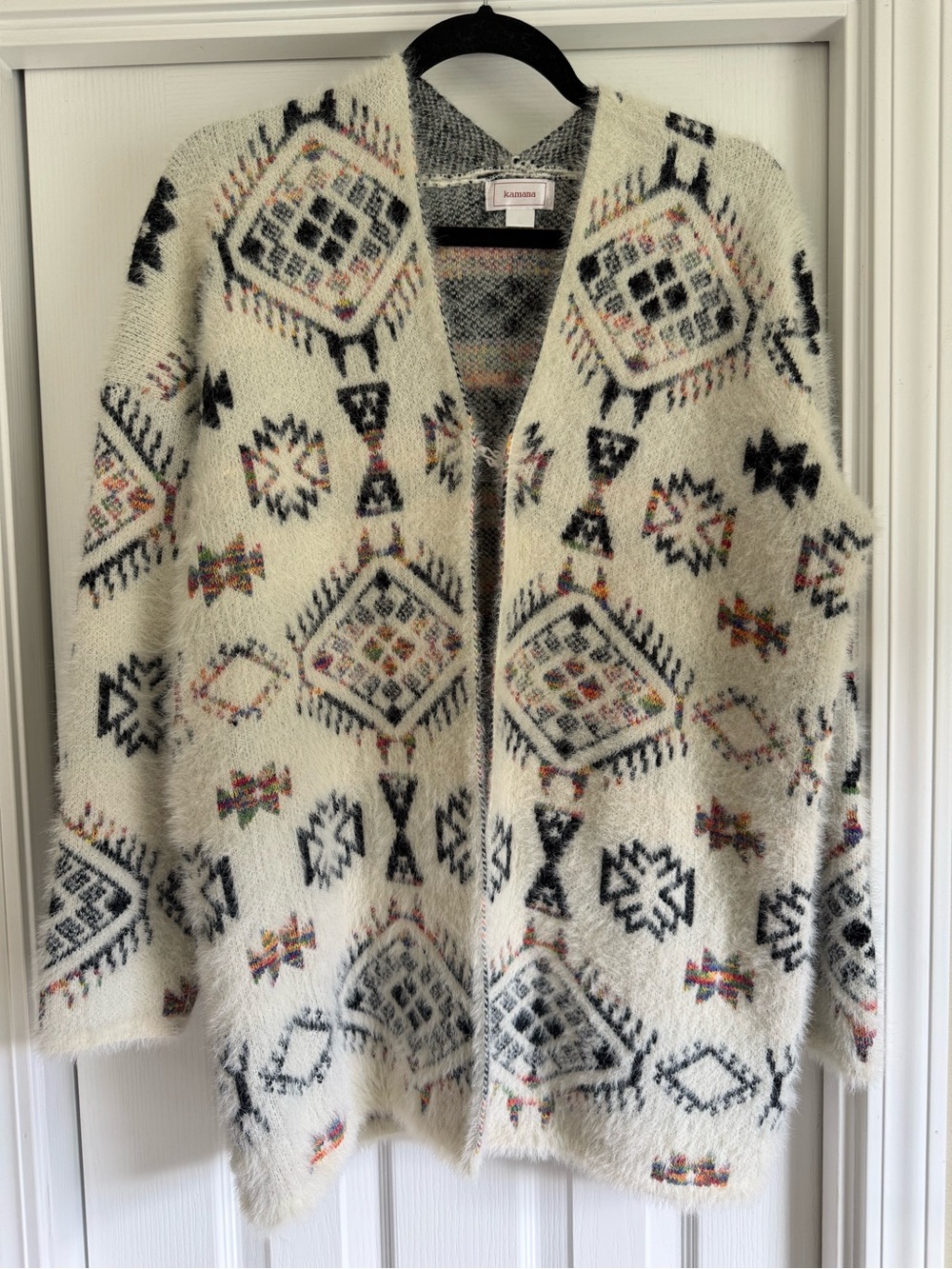 Kensie Cream Geometric Open-Front Cardigan Sweater